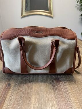 SAINT + SOFIA Tan and Cream Canvas Satchel